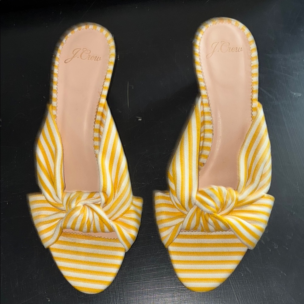 J. Crew Yellow and White Striped Knot Mules